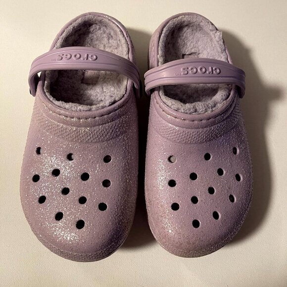 Crocs Kids Purple  Glitter Size C 13 Fleece Lined - Picture 1 of 11